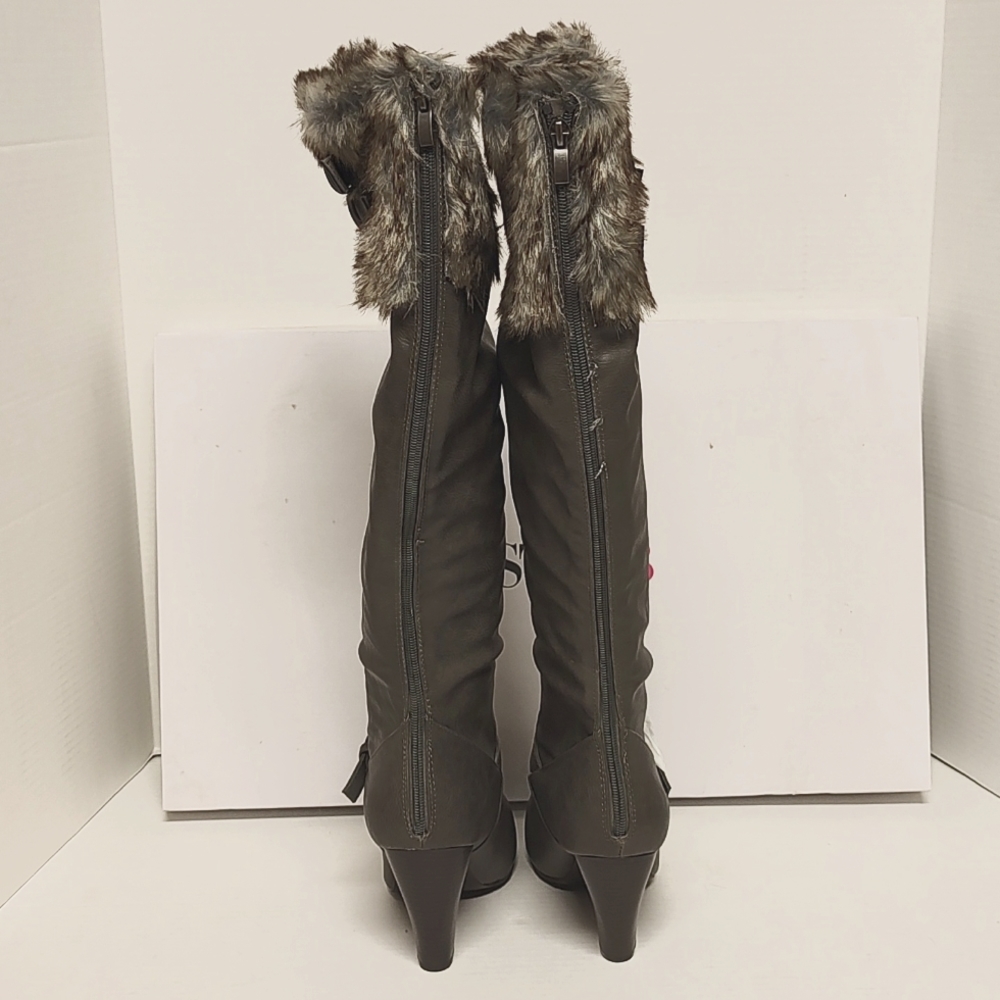 10 Women's Faux Fur Boots Grey Gray - Picture 2 of 6